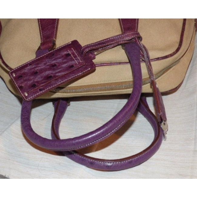 Prada Vintage Pursesdesigner Purses Beige Canvas And Purple Canvasleatherostrich Leather Satchel