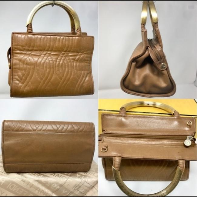 Fendi Xl Or Pasta Design Tote Camel Gold Handle Quilted Leather And Leather Satchel