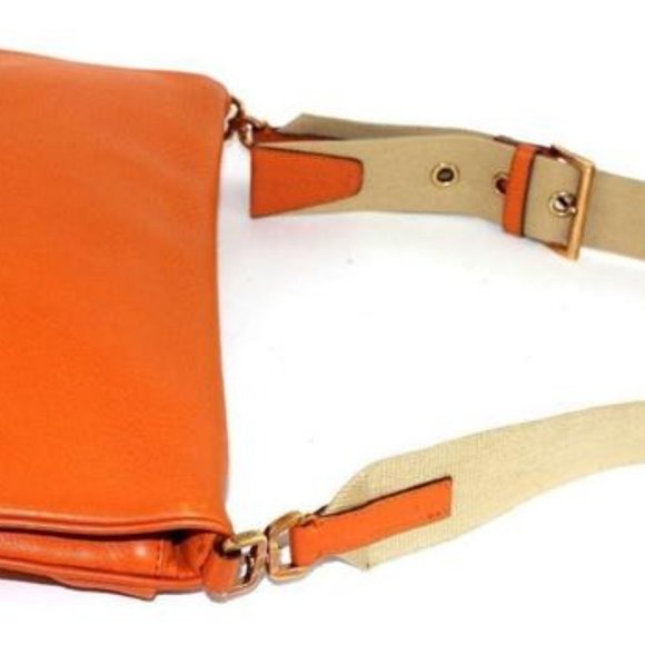 Prada Orange Leather Messenger Bag with a Canvas Strap