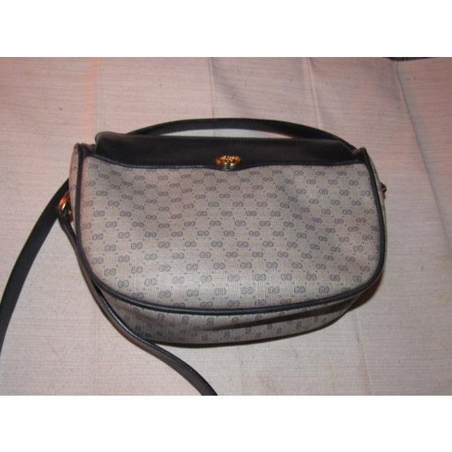 Gucci Vintage Purses Blue Leather And Gg Leather Cross Body Bag