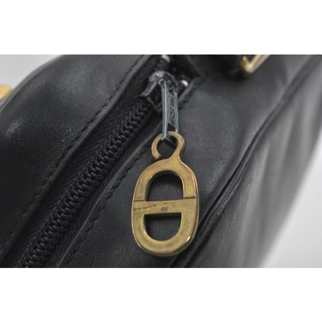 Dior Two Way Purse With Removable Adjustable Strap Black Gold Cd Accents Leather Shoulder Bag