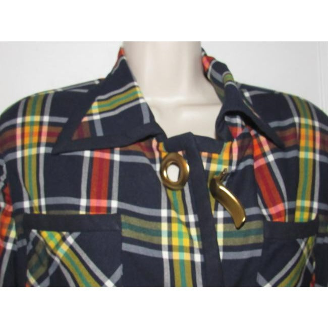 Emanuel Ungaro Navy Blue Window Pane Plaid Cropped Blazer