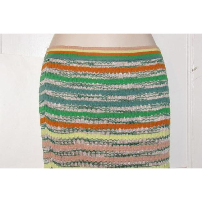 Missoni Green Blue Pink And Orange Multi Colored Striped Chevron Design Skirts