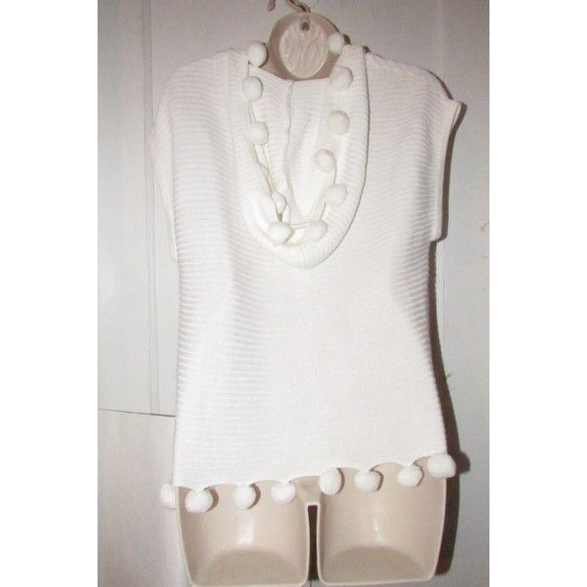 Trina Turk White With Textured Design And Pom Pom Accents At The Hem And Hood Top