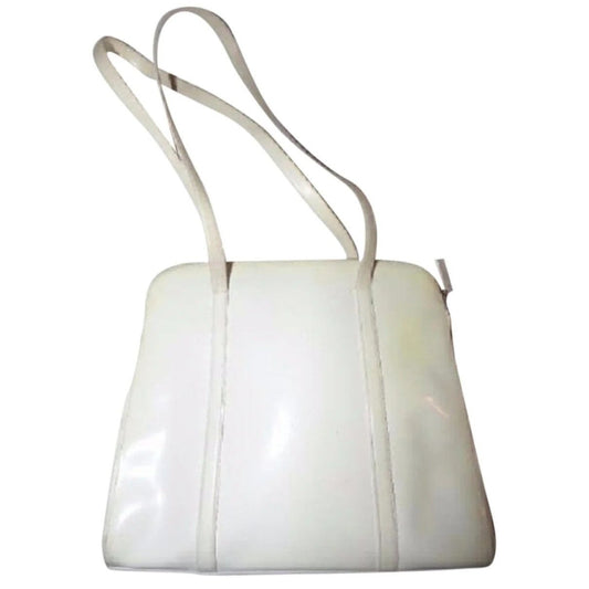 Prada, ivory patent leather, retro, plus size, gorgeous, satchel with two longer handles