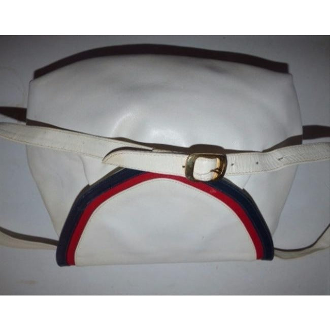 Salvatore Ferragamo Shoulder Bag Clutch Color Block Envelope Top Cross Body Or White Leather W Red A