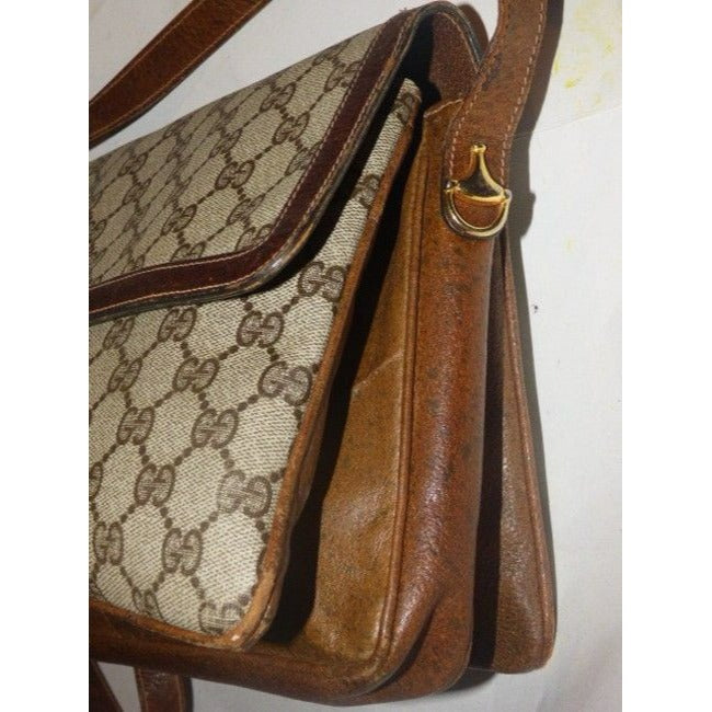 Gucci Vintage Shades Of Brown Leather Coated Canvas Satchel