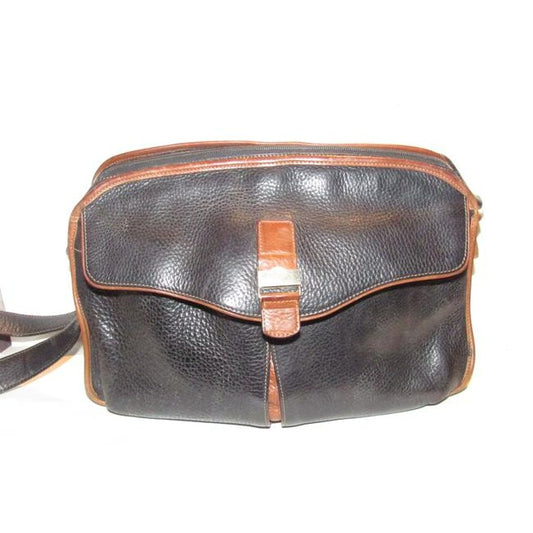 Gucci Vintage Black Pebbled Leather And Brown Smooth Leather Satchel