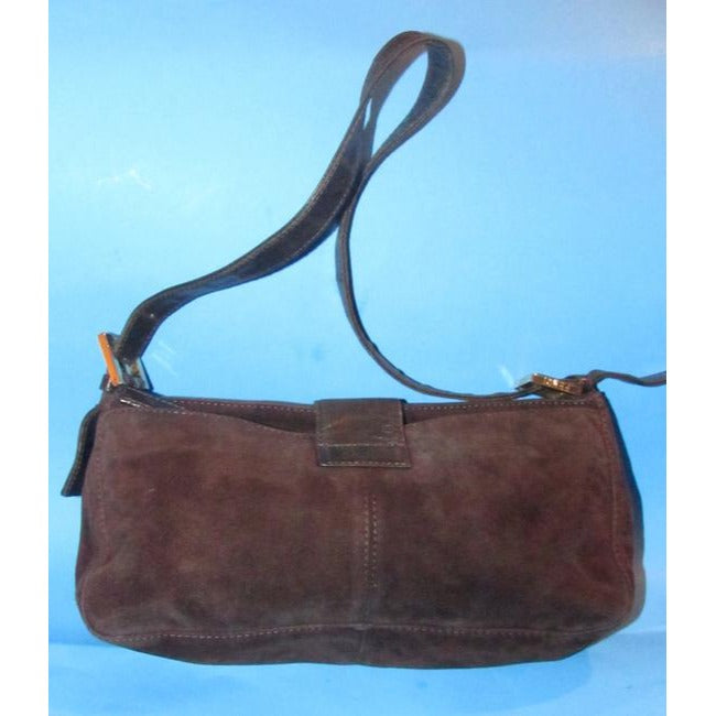 Fendi Shoulder Bag Multiple Hobo Compartment Style Brown Suedepurple Enamel Ff And Leather Satchel