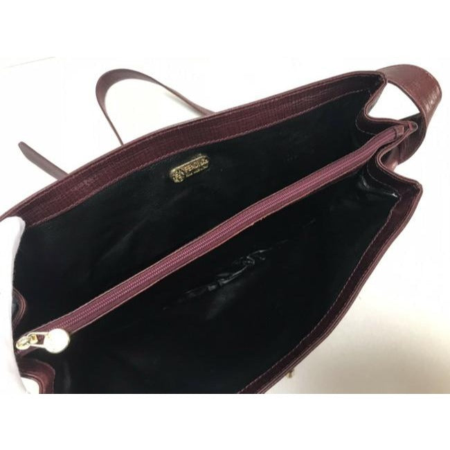 Fendi Multiple W Style Cross Body Compartments Burgundy Textured Leather Satchel