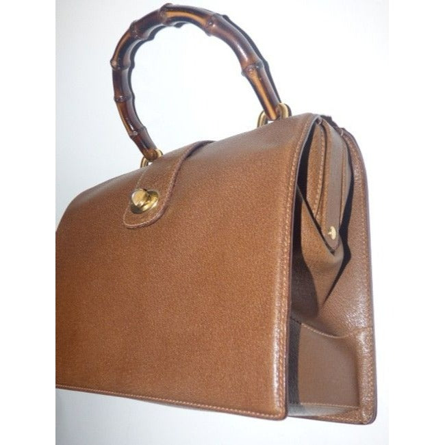 Gucci Vintage Medium Brown Leather With Bamboo Handle Satchel