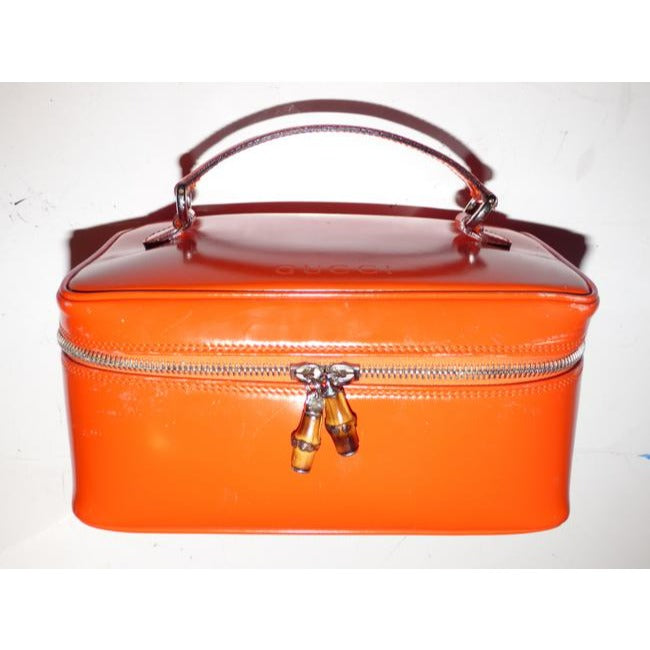 Gucci Vintage Reddish Orange Glossy Leather Satchel