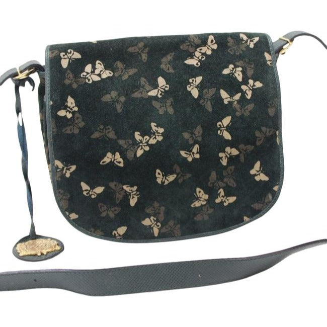 Bottega Veneta Vintage Pursesdesigner Purses Embossed Cream And Dark Green Butterfly Print On Green