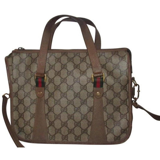 Gucci Vintage Pursesdesigner Purses Brown Large G Logo Print Coated Canvas And Brown Leather With Re