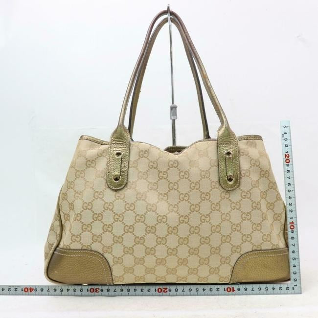 Gucci Xl Princy Gold Large G Logo Print On Tan Canvas And Gold Leather Gg