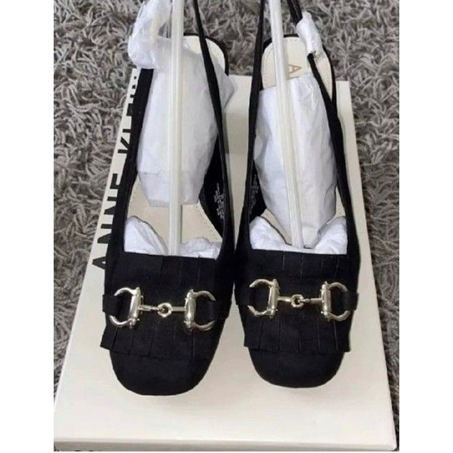 Anne Klein Black Poppy Horsebit Slingback Pumps Size Us