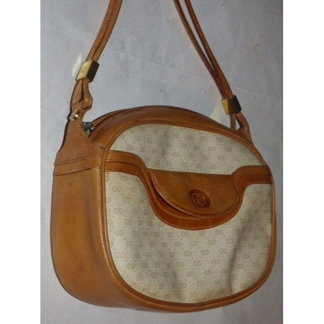 Gucci Vintage Camel Small G Logo Print On Ivory Camel Leather