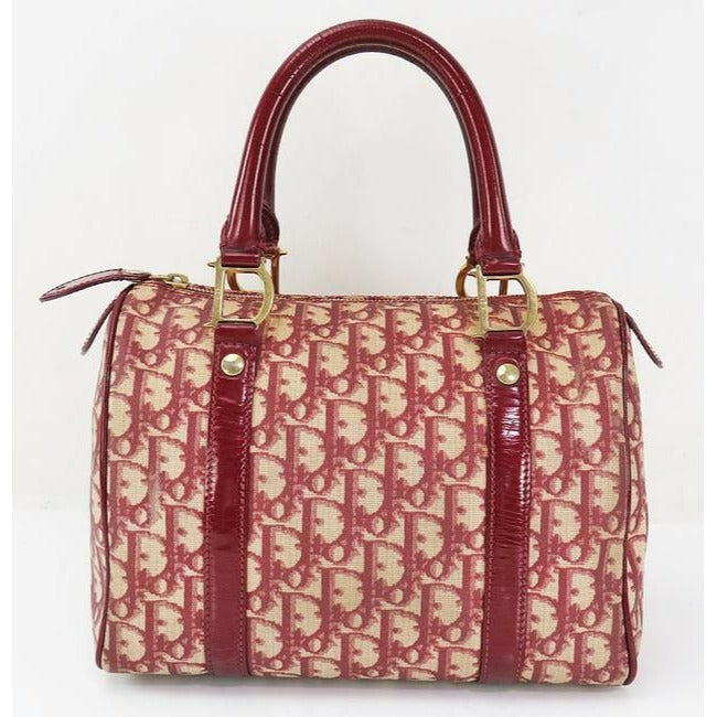 Dior Red Trotter Print Coated Canvas And Leather Satchel