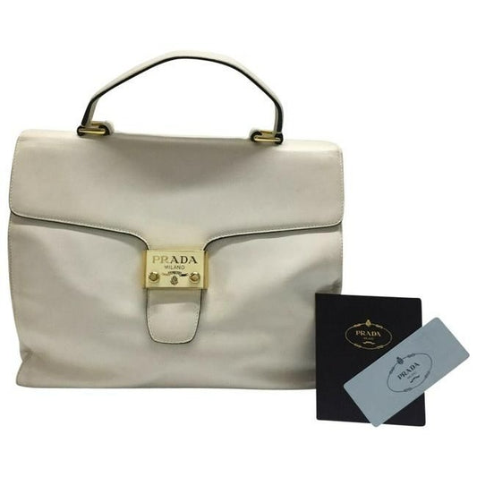 Prada Vitello Daino Handle Style Purse Super Soft White Leather Satchel