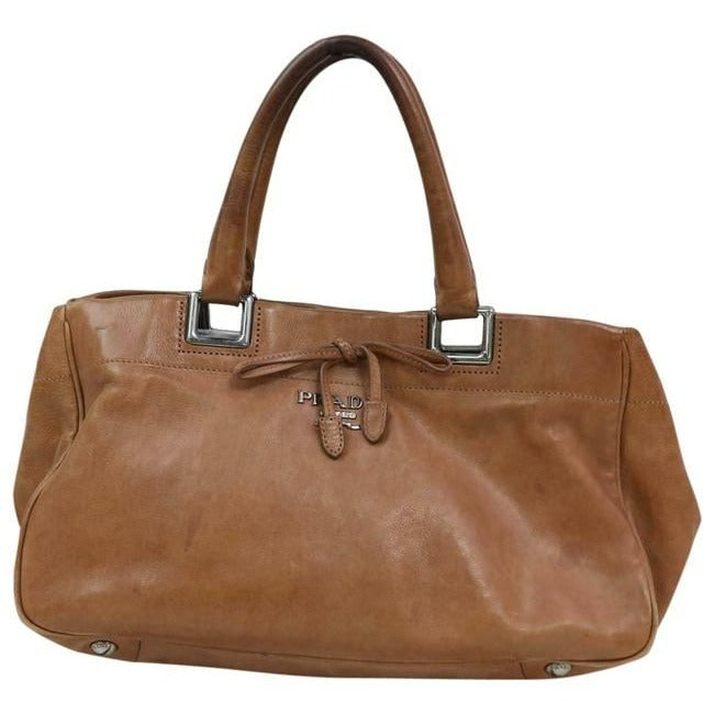 Prada Way Top Handle Light Coffee Brown Leather Satchel