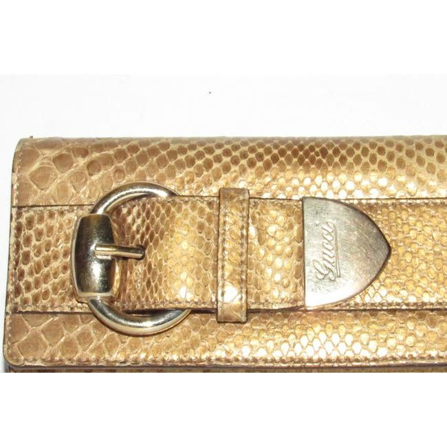 Gucci Romy W Accent Gold Pythongold Buckle Skin Leather Clutch