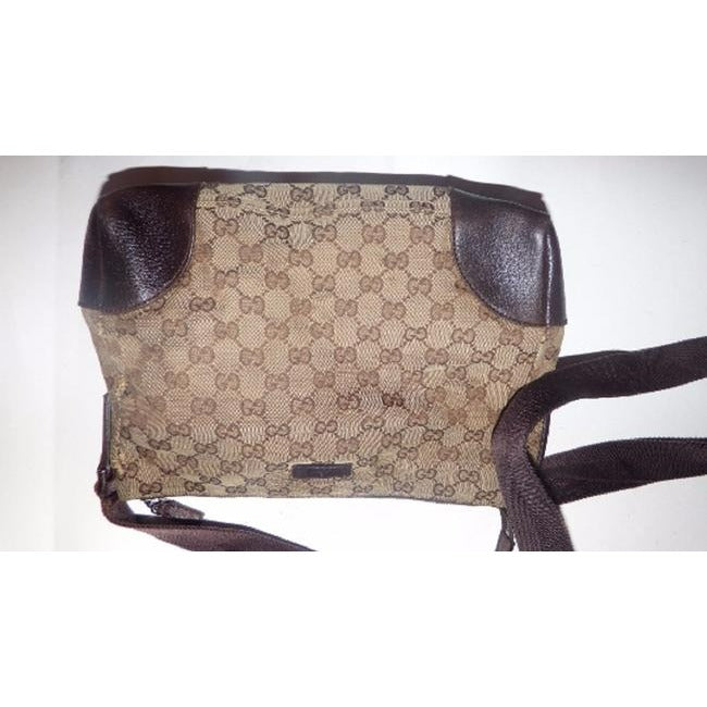 Gucci Gg Web Cross Brown Large G Logo Print Canvas And Leather