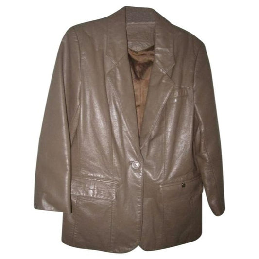 Etienne Aigner Taupe Vintage Leather Jacket
