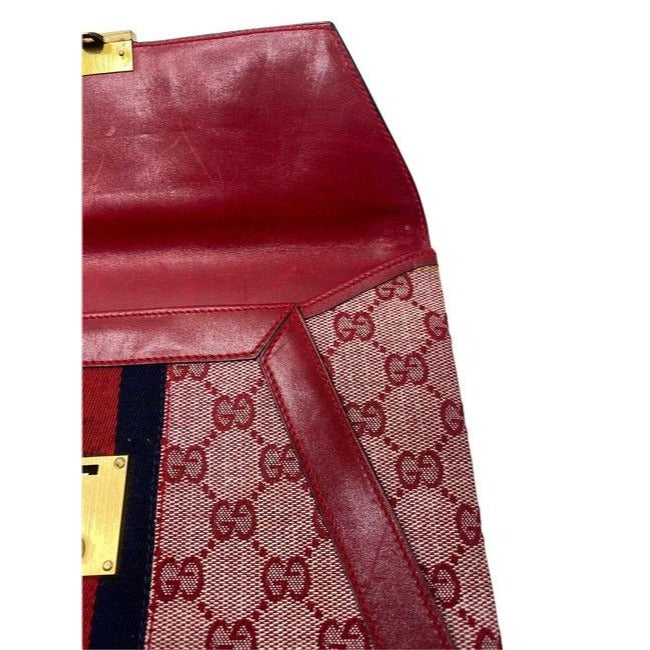 Gucci Guccissima Print Canvas & Red Leather Clutch/Portfolio With Center Blue/Red Stripe