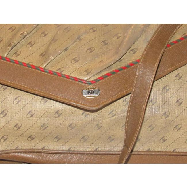 Gucci Vintage Coated Canvas Leather In Browns With Red Green Accent