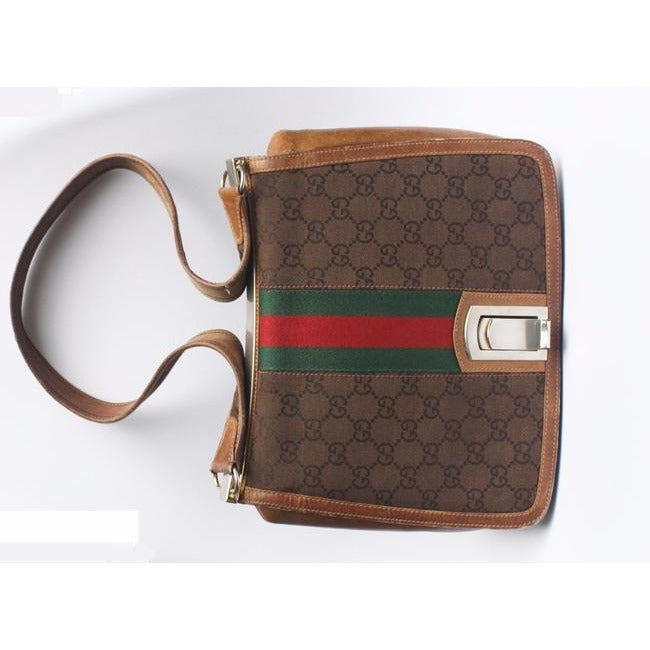 Gucci Gg Supreme Shoulder Bag W Guccissima Print Canvasleather Saddle Redgreen Sherry Stripe Brown L