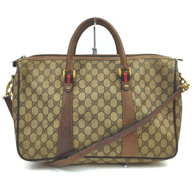 Gucci Speedy Xl Guccissima Leathercoated Two Way Brown G Printredgreen Leathercoated Canvas Satchel