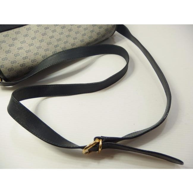 Gucci Vintage Purses Blue Leather And Gg Leather Cross Body Bag