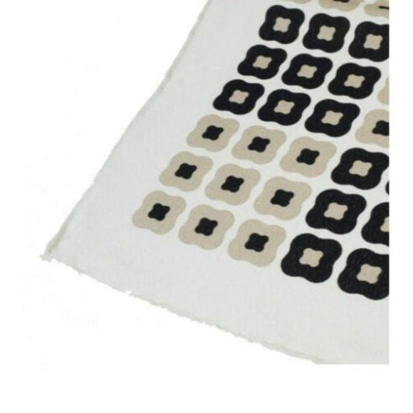Gucci Tan Black White Print Geometric Silk Scarf