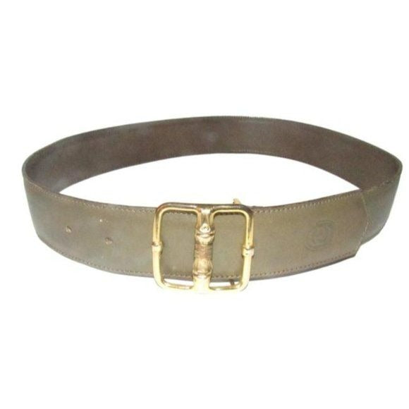 Gucci Grey Leather Belt with Gold GG Bamboo Engraved Buckle