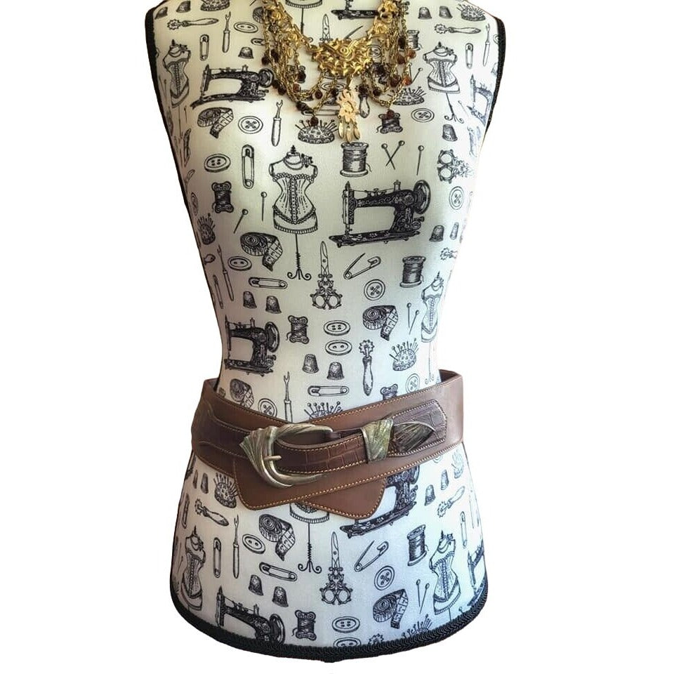 Vintage Gucci, wide, asymmetrical, brown crocodile & smooth leather belt with sterling silver hardware