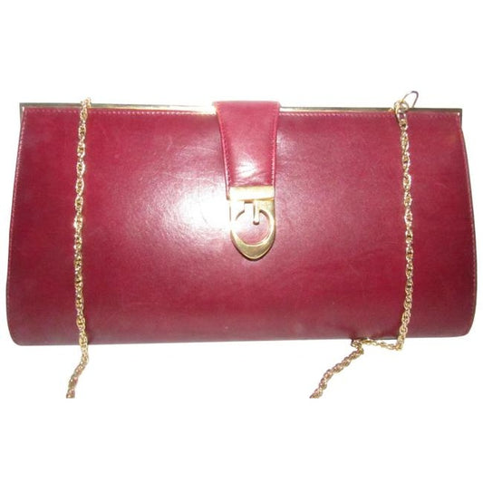 Gucci Clutch W Two Bagclutch Removable Chain Strap Dark Red Leathergold Shoulder Bag