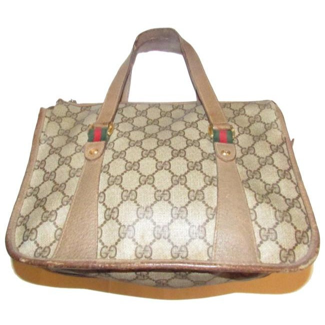 Gucci Vintage Pursesdesigner Purses Brown Large G Logo Print Coated Canvas And Brown Leather With Re