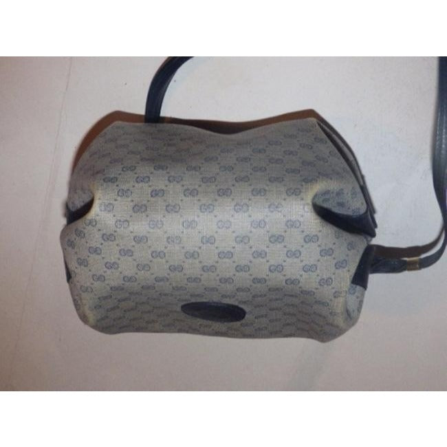 Gucci Vintage Navy Small G Logo Print On Greyish Blue Coated Canvas Leather