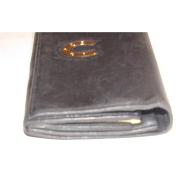 Gucci Navy Blue Leather With Gucci Logo Gold Horseshoe Vintage Continental Accent Wallet