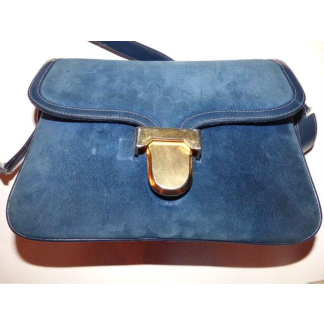 Gucci Vintage Deep Blue Suede And Leather Shoulder Bag