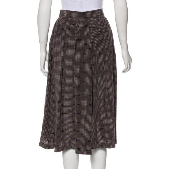 CHRISTIAN DIOR Olive Brown Silk Polka Dot Midi Skirt