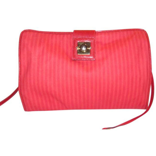 Fendi Clutch Print Canvaspython Or Red Thin Stripe Coated Canvas And Leather Cross Body Bag