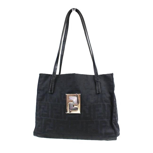 Fendi Zucco Satchelstotesdesigner Purses Black Large F Logo Print Canvas And Black Leather Tote