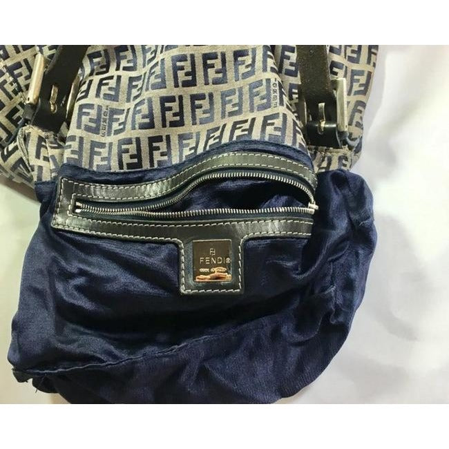 Fendi W Mamma Forever Canvasleather Chrome Ff Navy Zucchino Print On Grey Canvas And Leather Shoulde