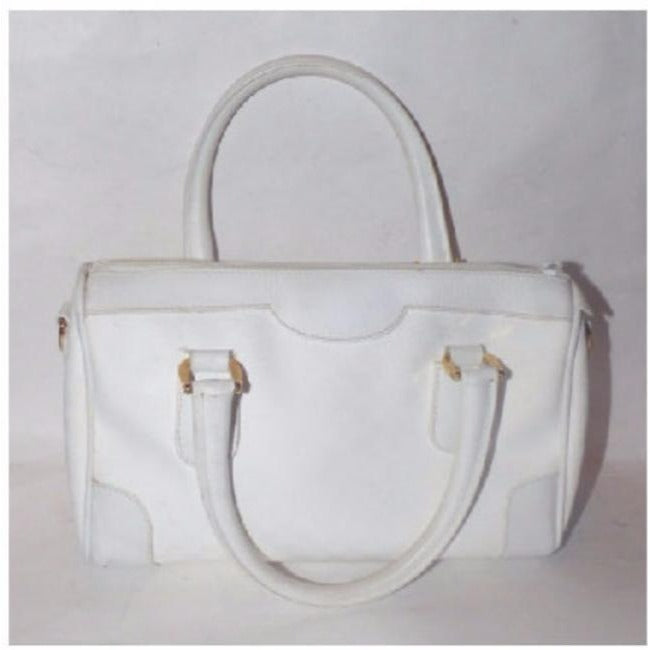 Gucci Vintage White Small G Logo Print Leather Coated Canvas Satchel