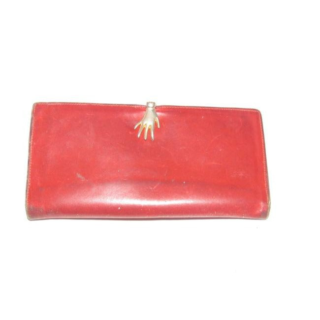 Gucci Red Leather With Gold Hand Clasp Vintage Wallet