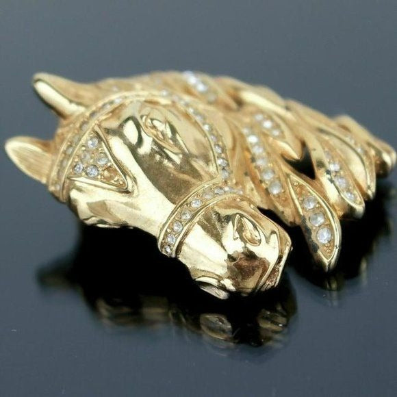 DIOR Horse Pendant in Gold with Clear Rhinestones