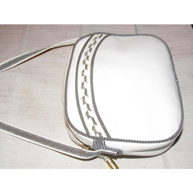 Gucci Vintage White Leather With Black And White Piping Cross Body Bag