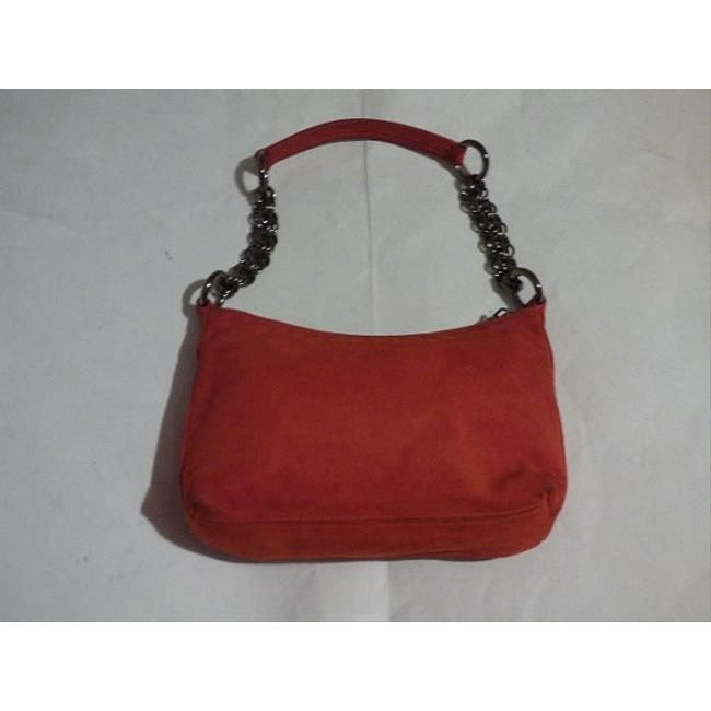 Prada Style Shoulder Purse Reddish Orange Suede And Leather With A Chrome Chain Strap Hobo Bag