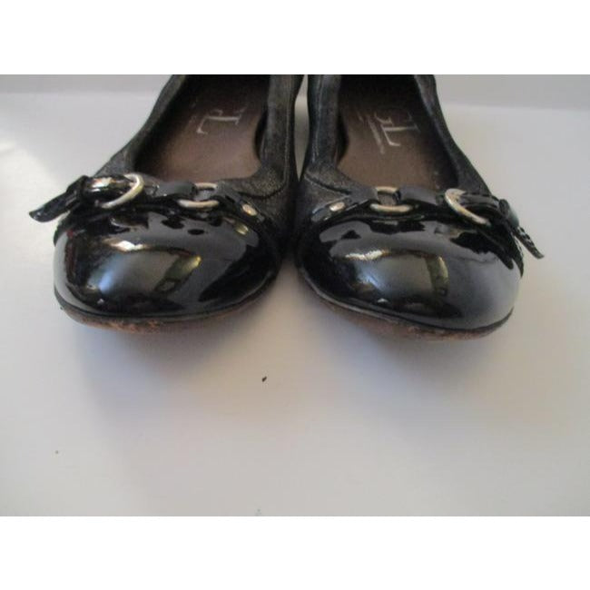 Attilio Giusti Leombruni Pewter Black Patent Toe Ballet Flats Size Eu